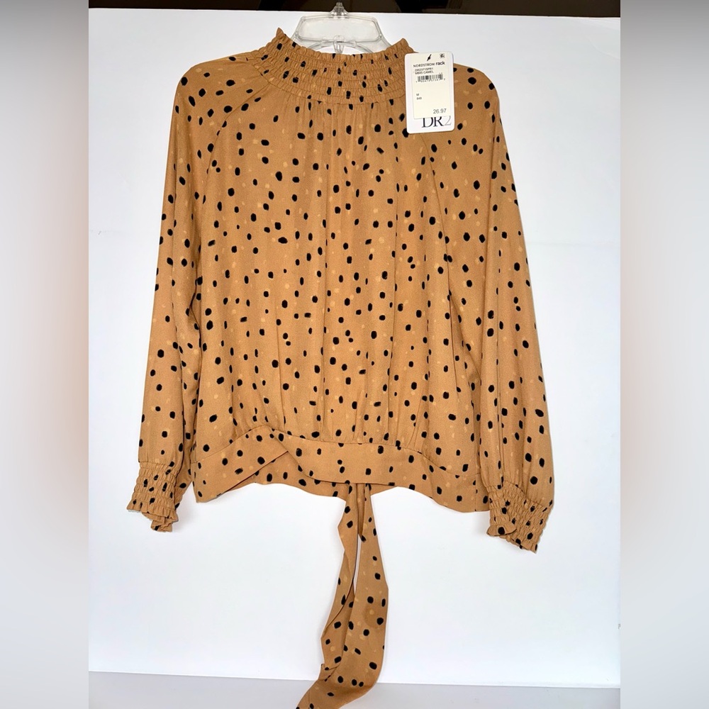 ✨ NWT| DR2 by Daniel Rainn | Smocked Neck Polka Dot Blouse – Size M ✨